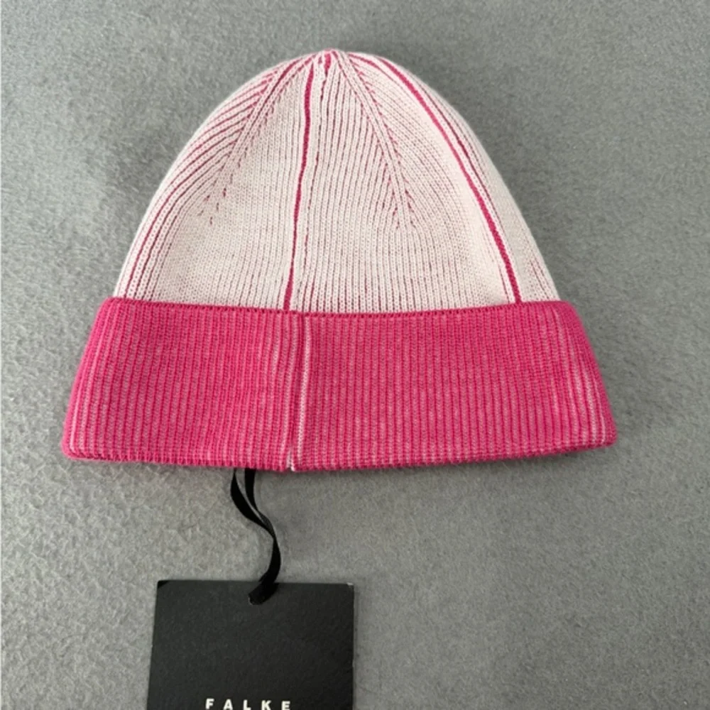 Falke Germany Beanie Hat‎ Unisex Pink Ski Logo Merino Wool Blend Ribbed Sporty